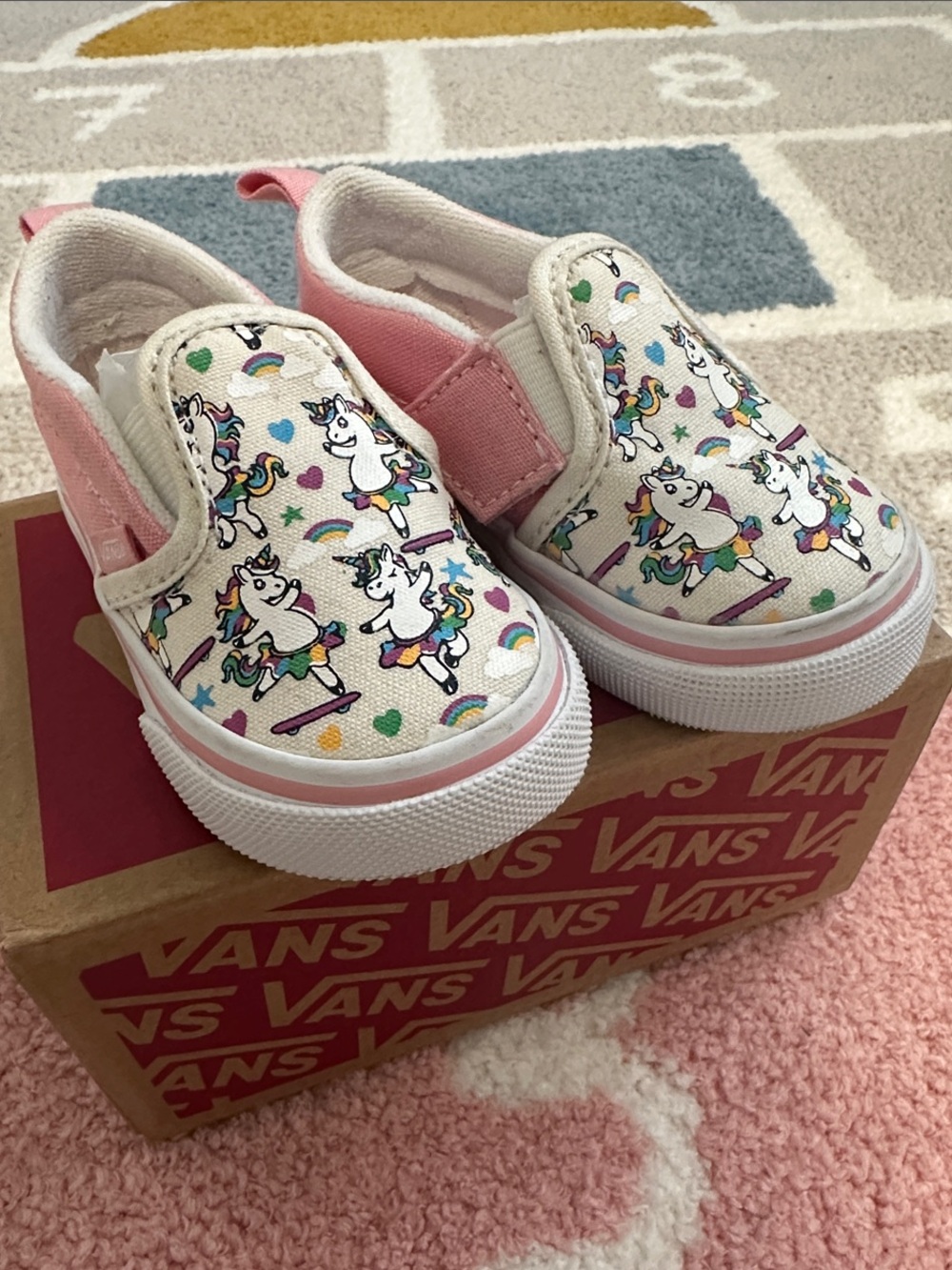 Vans Baby / Toddler Slip-On Shoes - Pink Unicorn Print Size 4.5